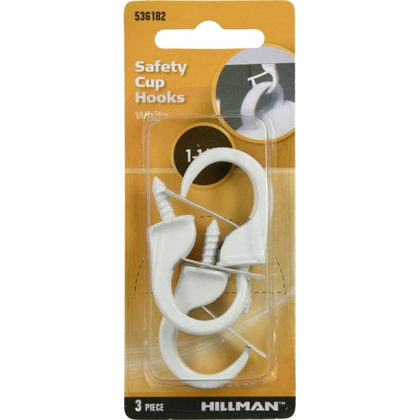 4 X SAFETY CUP HOOKS WHITE 22mm 